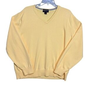 Lands' End V-Neck Sweater Men Size L Yellow 100% Supima Cotton Long Sleeve
